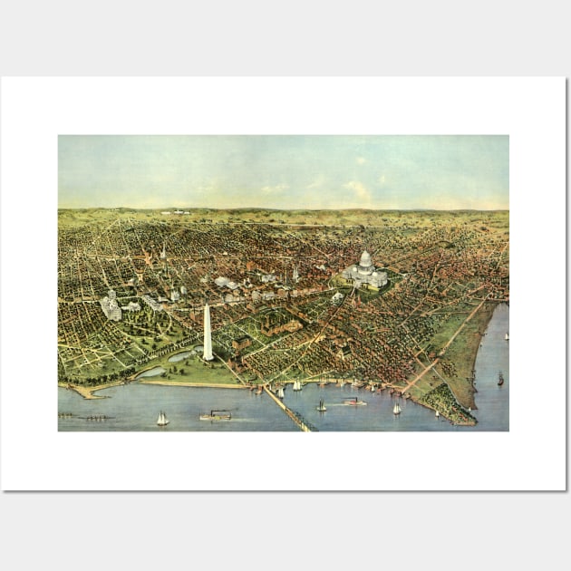 Antique Map with a Panoramic View of Washington DC Wall Art by MasterpieceCafe